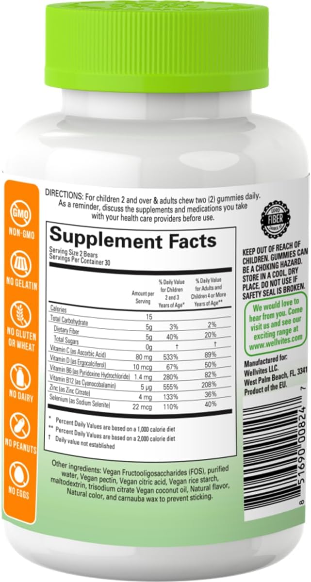 Sugar Free Kids Immune Daily Gummy Vitamins - Vegan, Non-GMO - Vitamin C Gummies for Kids Immune Support – No Artificial Sweeteners, Gluten Free, Gelatin Free - 60 Count (30 Day Supply)