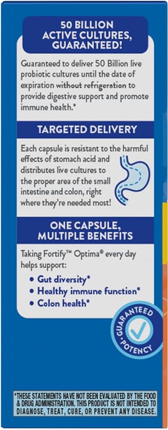 Nature's Way Fortify Optima Probiotic for Men and Women, 50 Billion Live Cultures, 6 Strains, Supports Digestive and Immune Health*, 30 Capsules (Packaging May Vary)
