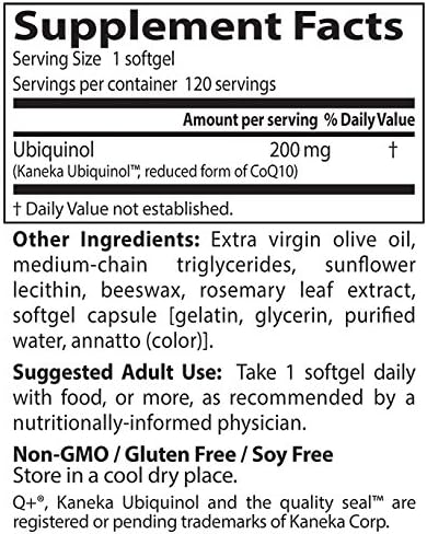 Doctor's Best Ubiquinol with Kaneka QH, Enhances Cellular Energy, Antioxidant, Non-GMO, Gluten & Soy Free, 200 mg, 120 Count