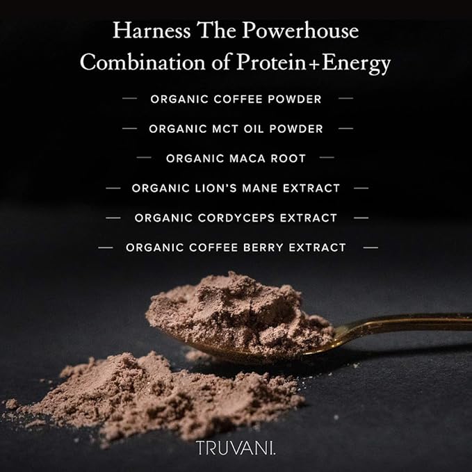 Truvani Protein + Energy Drink Mix with 87mg Caffeine | Chocolate Mocha | 12g Organic Plant Based Protein | 20 Servings | USDA Organic Coffee Powder & Adaptogens | Gluten & Dairy Free | Vegan