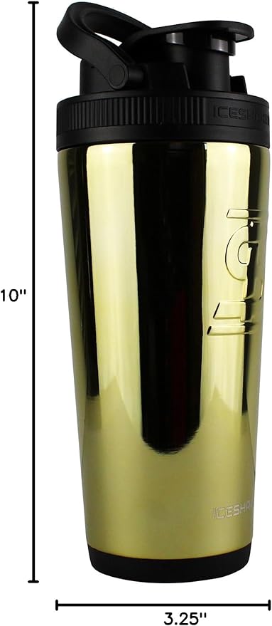 Ice Shaker Insulated Stainless Steel Shaker Bottle | 26oz, Gold | Cold for 30+ Hours | Insulated Cup with Twist-on Agitator | Odor-Free Shaker Cup for Protein Shakes, Water, Smoothies, Cocktails