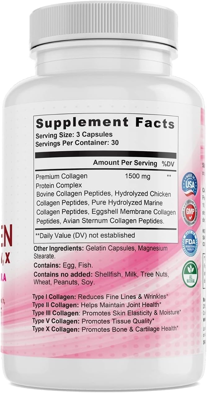 Multi Premium Collagen Supplements for Women with Vitamin C, E -Tighten Skin, Reduce Wrinkles, Strong Nails, Joints & Hair Growth - Anti Aging Skin Care Supplements for Women -90 Capsules