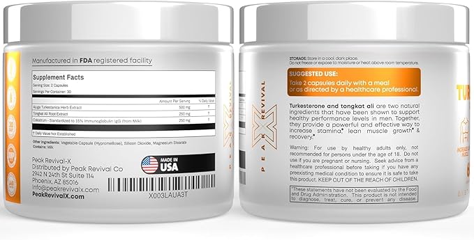 Turkesterone & Tongkat Ali 1000mg Supplement - 500mg Ajuga Turkestanica Per Serving Increase Stamina, Lean Muscle Growth & Recovery - Made in The USA (60 Capsules)