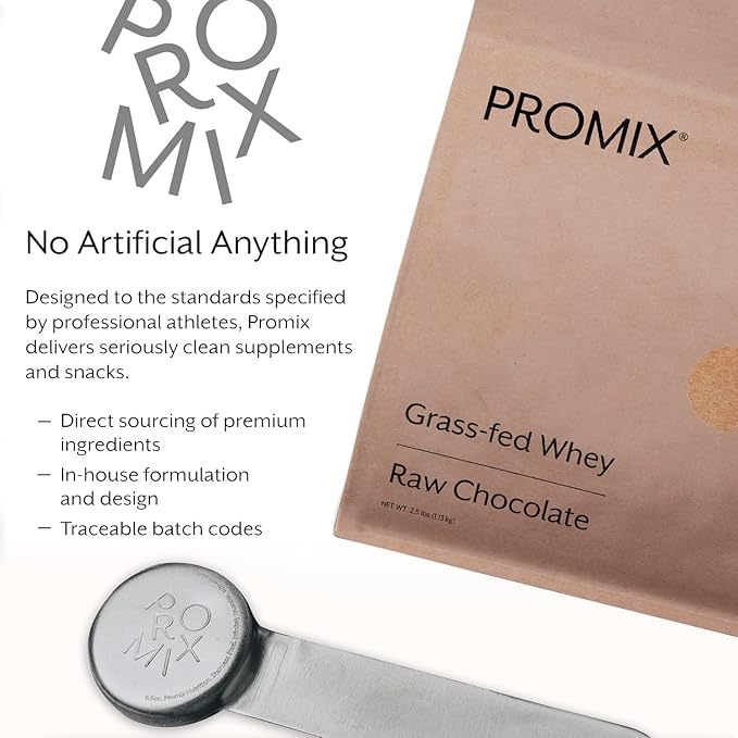 Promix Whey Protein Powder, Raw Chocolate - 2.5lb Bulk - Grass-Fed & 100% All Natural - Post Workout Fitness & Nutrition Shakes, Smoothies, Baking & Cooking Recipes - Gluten-Free & Keto-Friendly