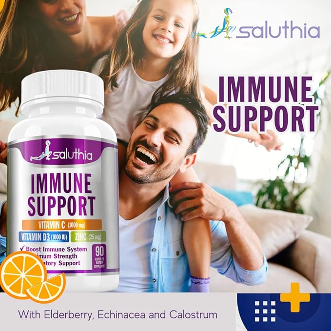 Immune Support Vitamins - Powerful Blend of Vitamin C (1.000 mg), Vitamin D3, Zinc, Elderberries, Colostrum, Echinacea -Immunity Booster and Respiratory Support