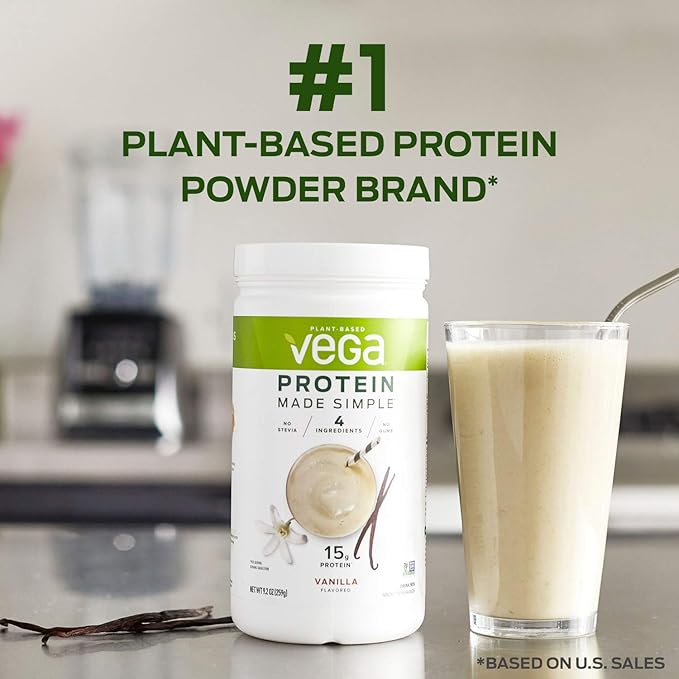Vega Protein Made Simple Protein Powder, Vanilla - Stevia Free, Vegan, Plant Based, Healthy, Gluten Free, Pea Protein for Women and Men, 9.2 oz (Packaging May Vary)