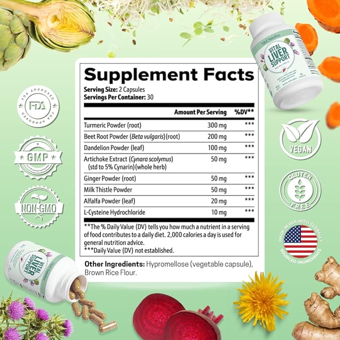 Vital Liver Support - Premium Liver Cleanse Detox & Repair Formula with Milk Thistle Supports Liver Health and Detox Cleanse