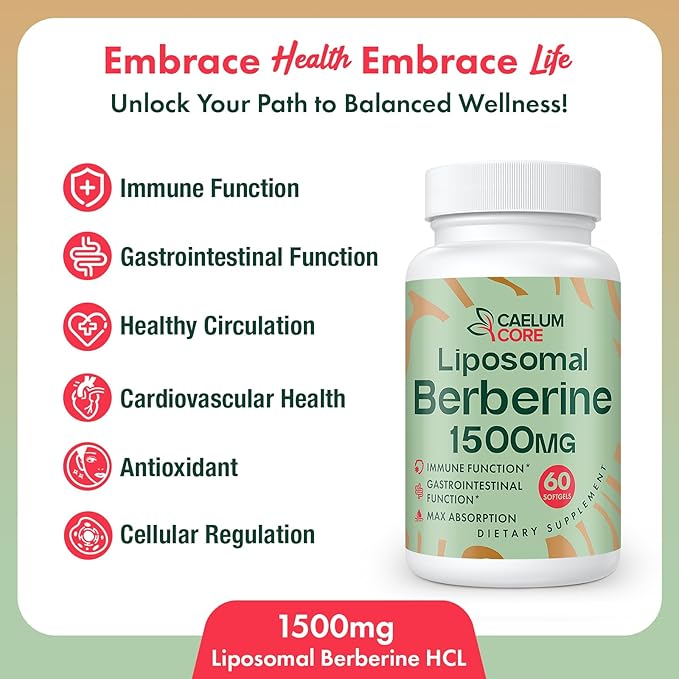 Liposomal Berberine HCL - Berberine 1500mg Activates AMPK & GLP-1, High Bioavailability Berberines Supplement for Women and Men, Berberine Plus Overall Health Support (3 Pack)