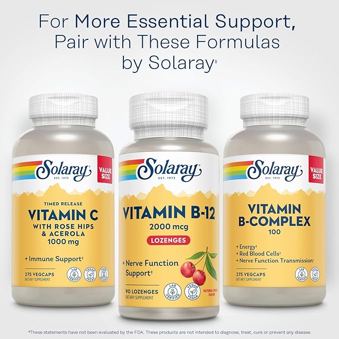 Solaray Vitamin B-12 2000 mcg No Sugar, Natural Cherry Flavor Healthy Energy & Red Blood Cell Support 90 Lozenges