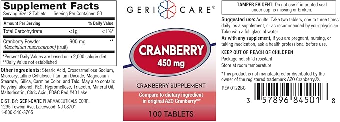 Cranberry Supplement Pills 100 Tablets 450 mg (2 Pack)