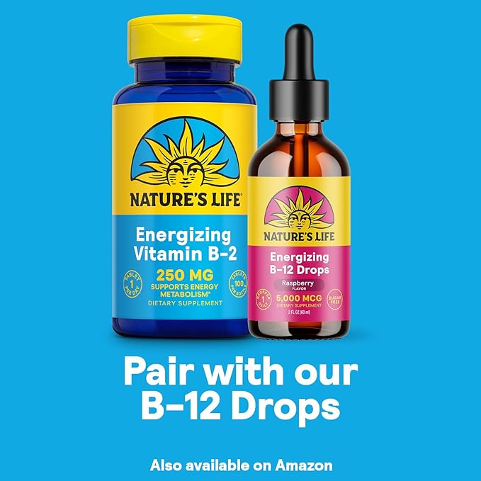 Natures Life Vitamin B-2 250 mg - Vitamin B2 Energy Pills for Metabolism Support - High-Potency Riboflavin Plus Calcium Supplement - One Per Day - 100 Servings, 100 Tablets