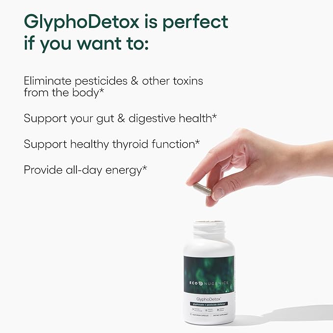 EcoNugenics GlyphoDetox Supplement – Safely Remove Glyphosate Pesticides and Agricultural Toxins – Detox Formula w/Kelp, Citrus Pectin, Algimate, Glycine – for Men & Women – 60 Capsules