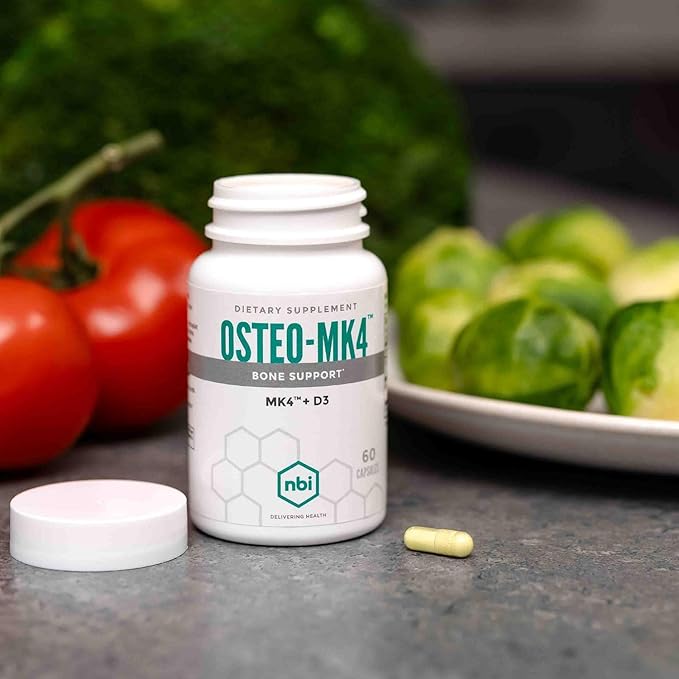 NBI Osteo-MK4 Bone Support | Vitamin D & K Complex | 45mg Vitamin K2 (MK4) for Strong Bone Health & Function | 60ct Veggie Capsules