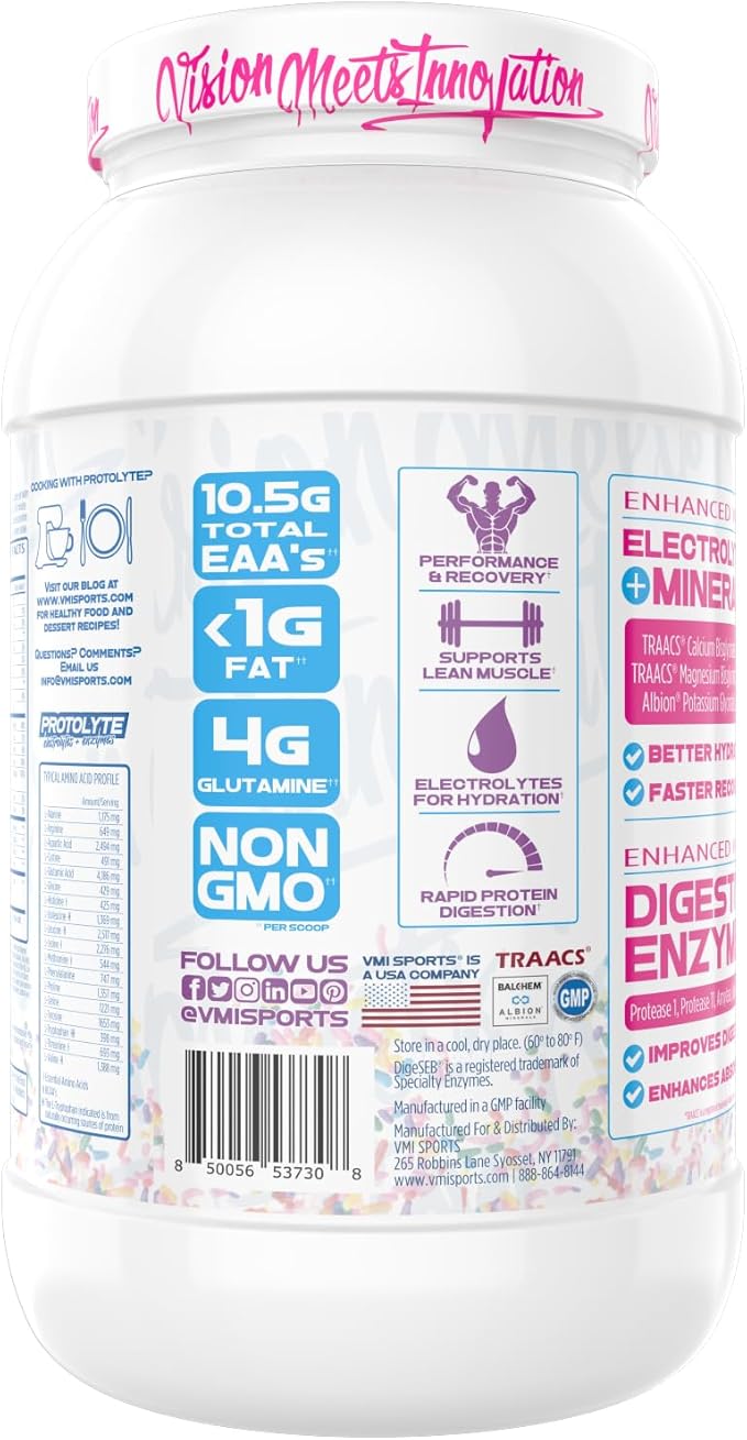 VMI Sports | Protolyte Whey Isolate Protein Powder | Low-Calorie 100% Whey Protein Isolate | Non-GMO Low Sugar Lactose Free and Gluten Free - 1.6 Pound (Vanilla Ice Cream Cone)