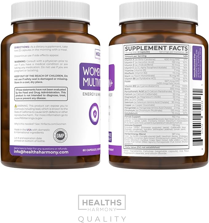 Multivitamin for Women (Non-GMO) Daily Womens Multivitamin + Multi Mineral for Energy Boost, Antioxidants, Hair & Eye Health - with Biotin, Zinc, Magnesium and Lutein - Vitamins & Herbs - 60 Capsules