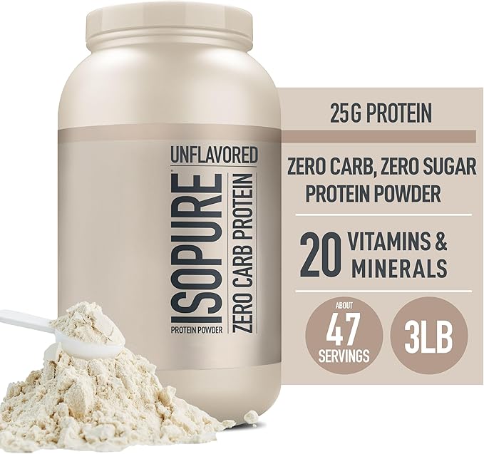 Isopure Unflavored Protein, 25g Whey Isolate, Zero Carb & Keto Friendly, 47 Servings, 3 Pounds (Packaging May Vary)