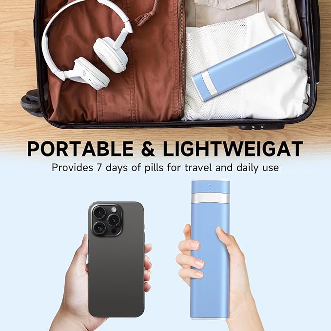 Weekly Pill Organizer 7 Day, Betife Daily Pill Box, Travel Pill Case, Cute Pill Holder to Hold Vitamins, Medicines, Supplements, Pills Organizer (Blue)