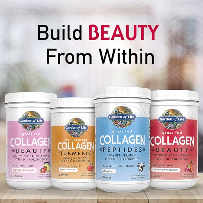 Garden of Life Grass Fed Collagen Beauty - Strawberry Lemonade, 20 Servings - Collagen Peptides Powder for Women Men Hair Skin Nails,, Collagen Protein Hydrolyzed Supplements