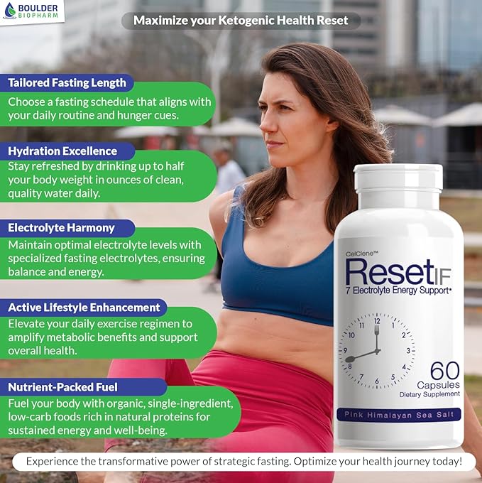 ResetIF Intermittent Fasting, 7 Energy Electrolytes, Methyl B12 and Methyl Folate, Pink Salt, Green Tea & Green Coffee Extracts, B Complex, Zinc, 72 Trace Minerals