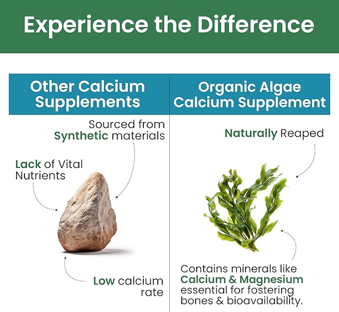 Pure Nutrition Cal D - Plant Based Calcium with Vitamin D3 K2 and Magnesium. Vegan Calcium Supplement with 500mg Elemental Calcium per Serving. Algae Calcium Supplement for Bone Health | 120 Tabs
