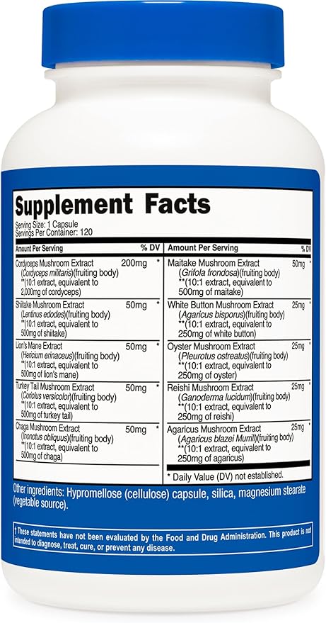 Nutricost Mushroom Complex Supplement, 120 Capsules - 10 Mushroom Blend (with Reishi, Maitake, Shiitake, Lion's Mane, and More) - Non-GMO and Gluten Free