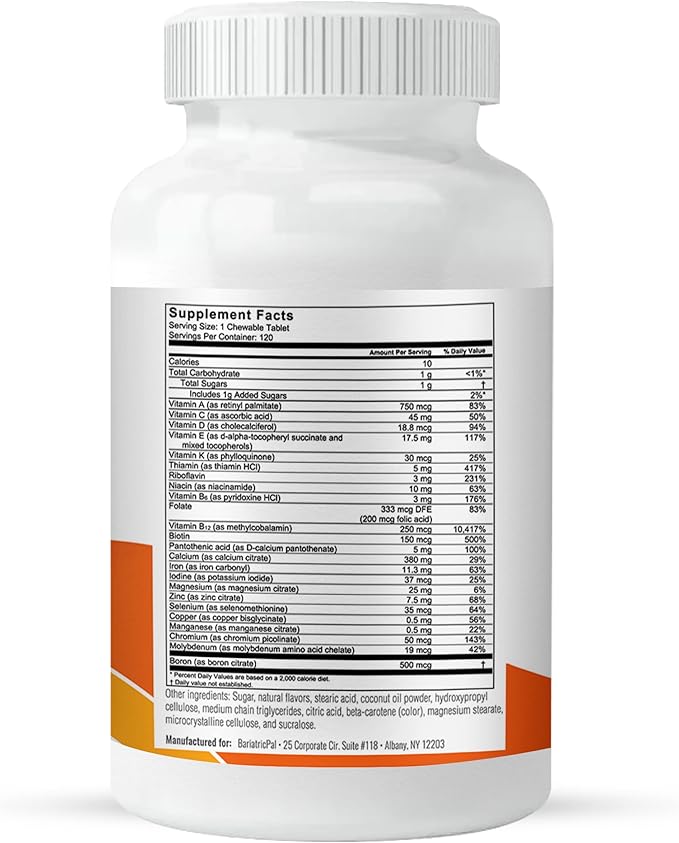 BariatricPal "All-in-ONE Chewable Multivitamin with Calcium Citrate & Iron - Orange (180-Day Supply)
