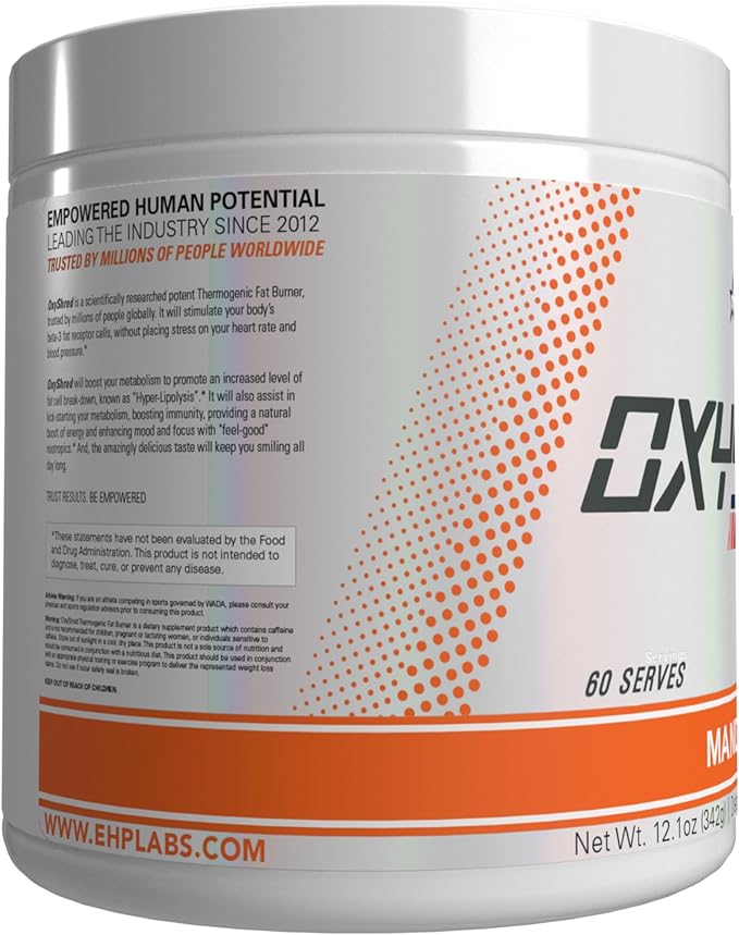EHP Labs OxyShred Pre Workout Powder - Preworkout Powder with L Glutamine & Acetyl L Carnitine, Energy Boost Drink - Mandarin Twist, 60 Servings