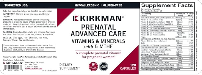 Prenatal Advanced Care, 120 Capsules, Kirkman Labs