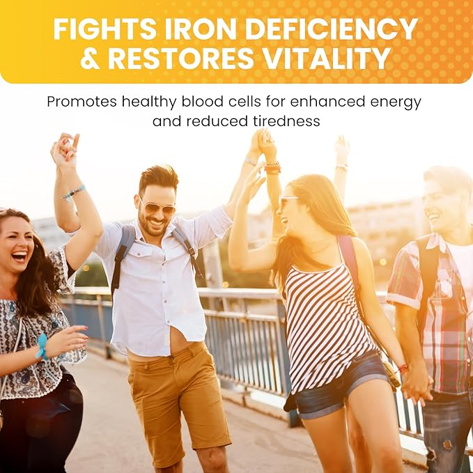 Liquid Iron Supplement for Women, Men & Kids, Liquid Iron Drops with Folate, Vitamin C, B6, B12 for Anemia, Red Blood Cell, Energy Support, Pineapple Flavor, 2 Fl Oz