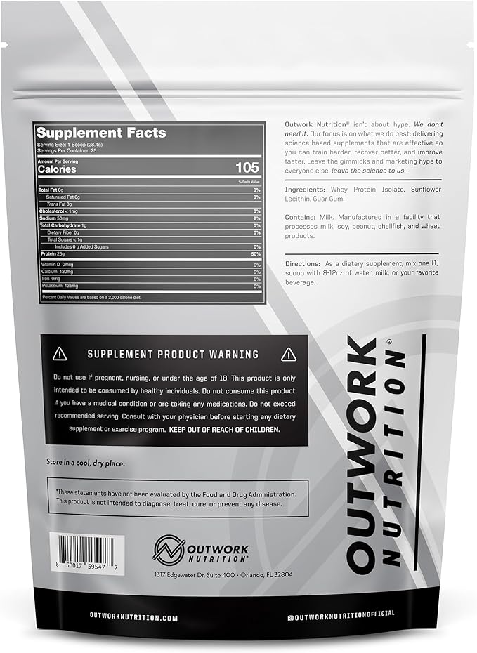 Outwork Nutrition Build Whey Protein Isolate Powder - Low Lactose, Gluten-Free Protein Powder for Muscle Growth & Workout Recovery, Backed by Science, Unflavored, 1.56lbs
