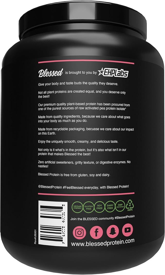 BLESSED Vegan Protein Powder - Plant Based Protein Powder Meal Replacement Protein Shake, 23g of Pea Protein Powder, Dairy Free, Gluten Free, Soy Free, No Sugar Added, 30 Servings (Rocky Road)