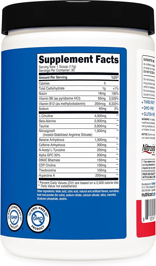 Nutricost Pre-X Xtreme Pre-Workout Complex Powder, Fruit Punch, 30 Servings, Vegetarian, Non-GMO and Gluten Free