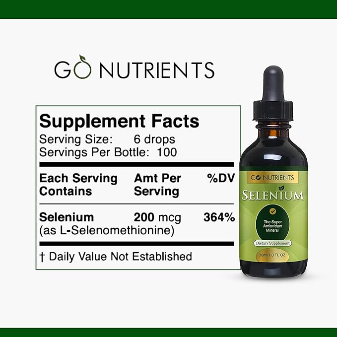 Go Nutrients Selenium 200 mcg Supplement, Yeast-Free Liquid Drops, Selenium Drops, Herbal Supplements with Trace Mineral Selenium and Purified Water, Selenium Liquid - 1.0 oz Bottle