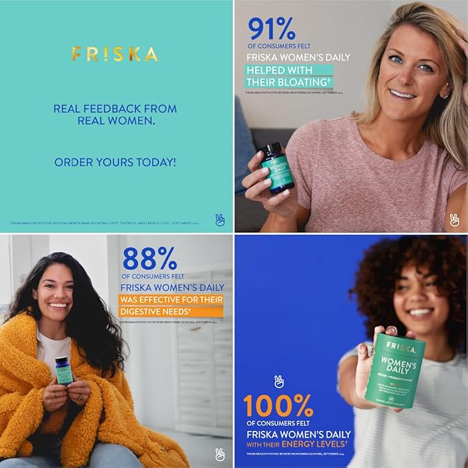 FRISKA Women’s Daily Digestive Enzyme and Probiotics Supplement, Advanced Natural Support for Female Digestive Health, Fights Bloating, Eases Digestion, Supports Nutrient Absorption, 90 Capsules