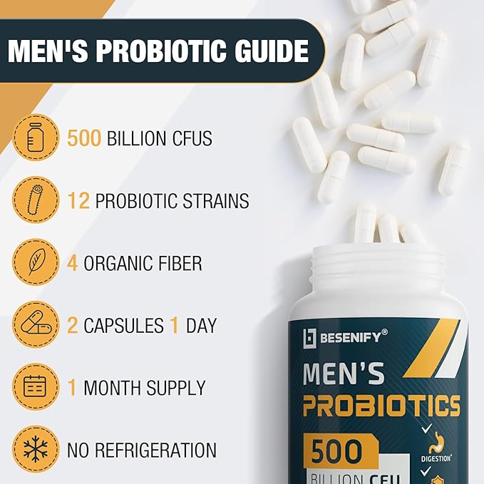 Probiotics for Men, 500 Billion CFUs & 12 Strains, Probiotics for Digestive Health, Men's Probiotic with Turmeric, Cranberry, Goji, for Overall Digestive, Immune Health, Gut & Bloating, 120 Day Supply