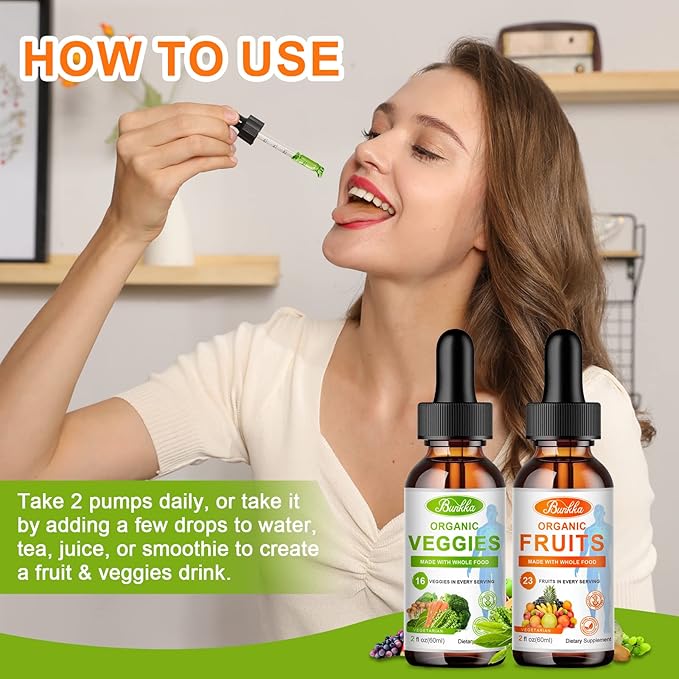 Fruits and Veggies Supplement - Balance of Natural Fruit and Vegetables Liquid Drops 2 Pack, Whole Food Supplement - Filled with Vitamins and Minerals - 2 FL OZ Fruit & 2FL OZ Veggie