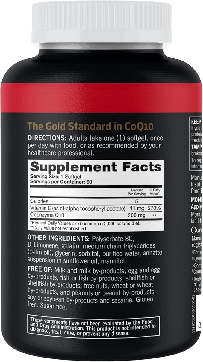 Qunol CoQ10 200mg Softgels, Ultra CoQ10 - Ultra High Absorption Coenzyme Q10 Supplements - Antioxidant Supplement for Vascular and Heart Health & Energy Production - 2 Month Supply - 60 Count