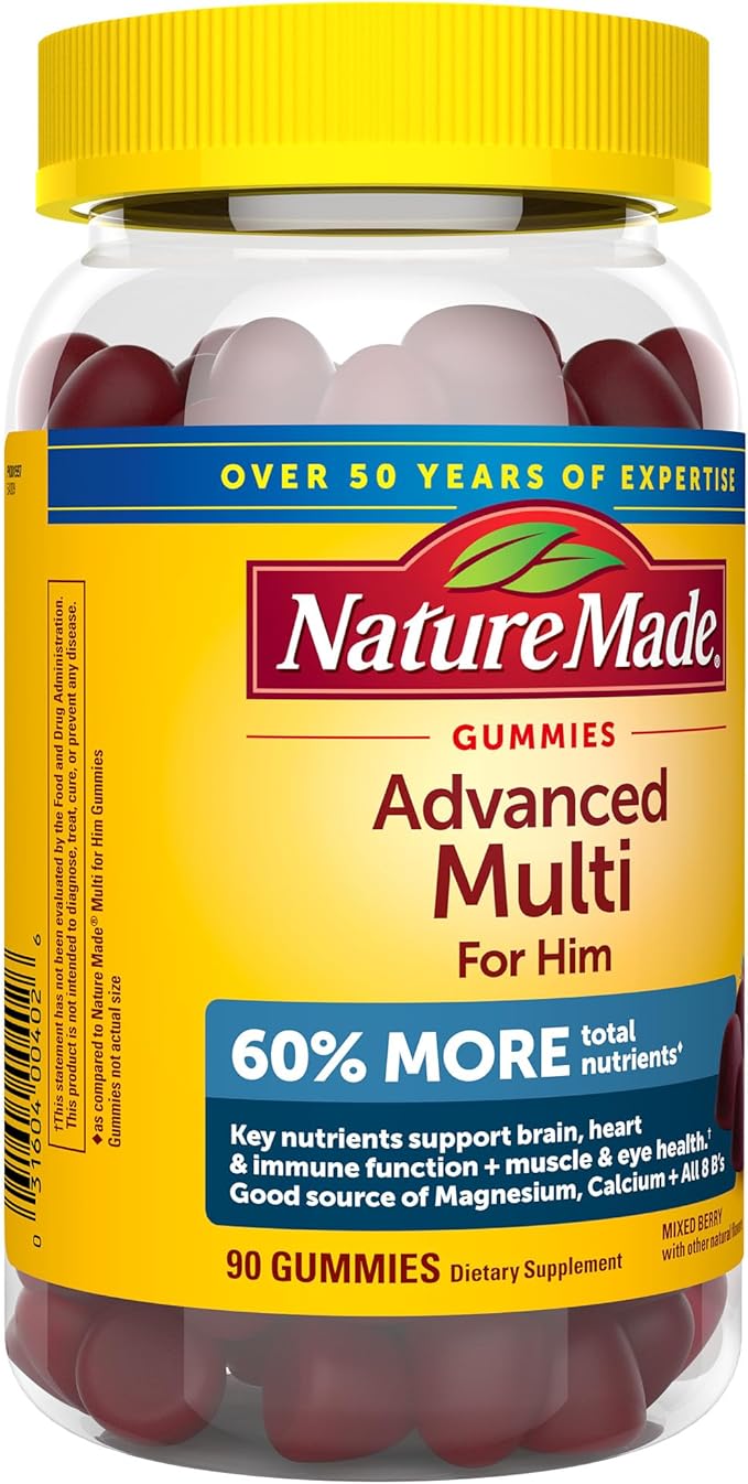 Nature Made Advanced Multivitamin Gummies for Him with Magnesium Citrate, Calcium & All 8 B Vitamins, Multivitamin for Men, 90 Gummies, 30 Day Supply