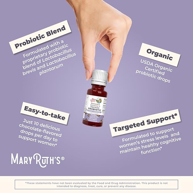 MaryRuth Organics USDA Organic Stress & Cognition Probiotics for Women | Focus Supplement | Support Calm | Stress Relief Supplement | Womens Probiotic | Gut Health for Women | Vegan | 30 Servings
