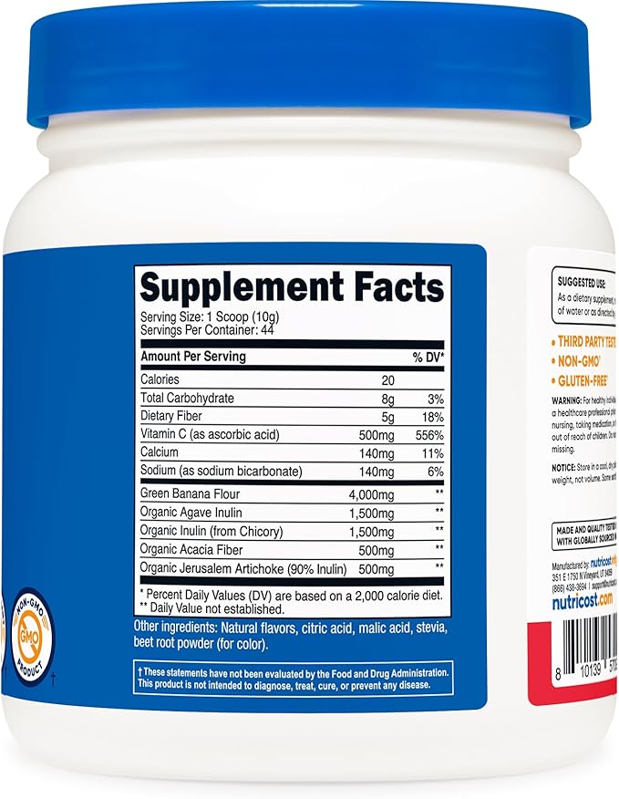 Nutricost Prebiotic Fiber Powder (1 LB, Fruit Punch) - Digestive Health, Natural Fiber Supplement, Soluble Plant Fiber Blend