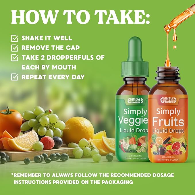 Simply Nature's Promise - Fruit and Vegetable Supplements - Liquid Drops - Made with Whole Food Superfoods, Packed Vitamins & Minerals - Soy Free - Made in The USA