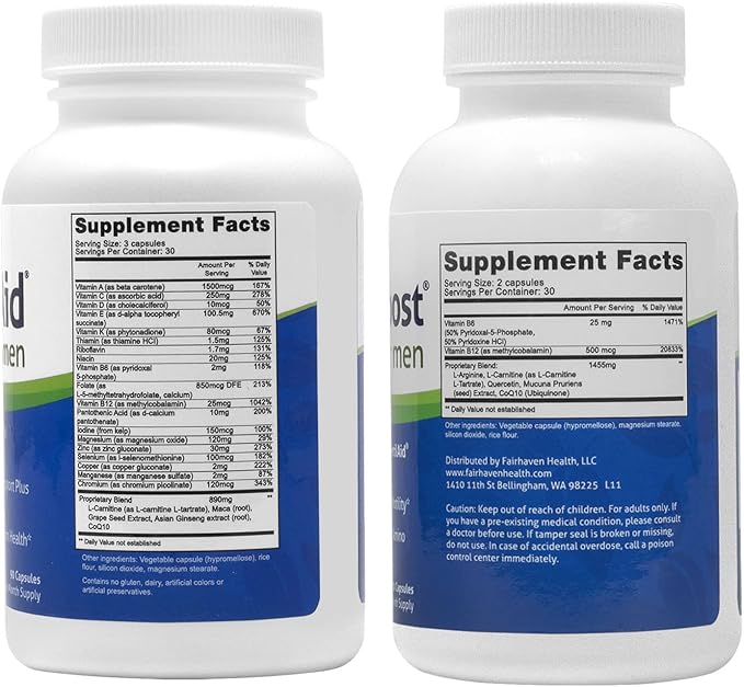 FertilAid for Men and MotilityBoost Combo, Prenatal Vitamins and Male Fertility Supplement to Support Count and Motility with L-Carnitine, CoQ10, Zinc and More, 150 Capsules, 1 Month Supply