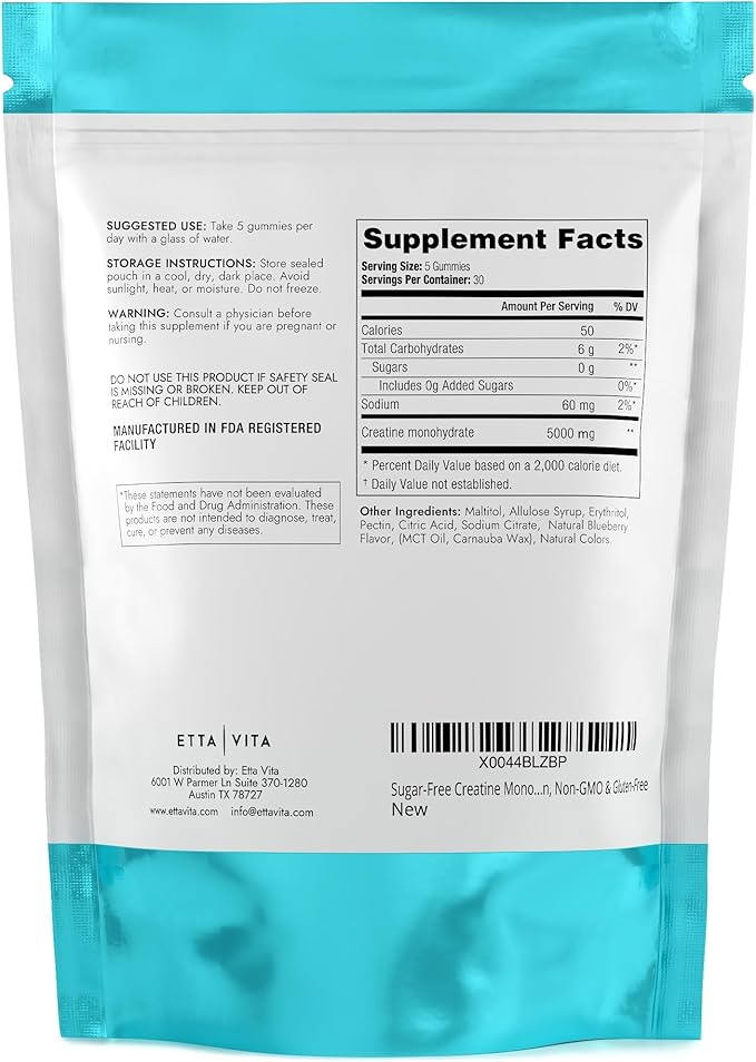 Sugar-Free Creatine Monohydrate Gummies (1g/Gummy) Potent Creatine Gummies for Men & Women, Creatine Supplement for Muscle Support, Cellular Energy, Cognitive Function - Non-GMO, Gluten-Free, Vegan