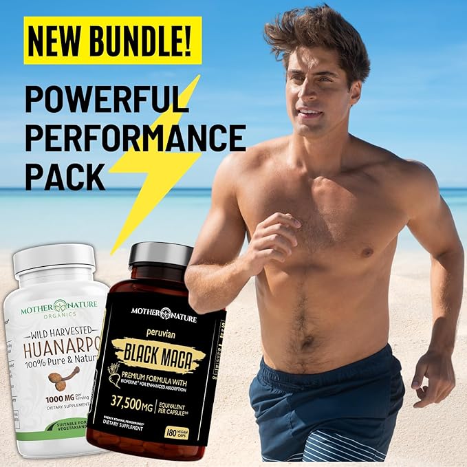 Mother Nature Black Maca Root Capsules – 50:1 37,500mg Peruvian Black Maca Root for Men, Women with Bioperine – Maca Root Capsules to Boost Stamina, Performance, Energy, Muscle Gain – 180-Count