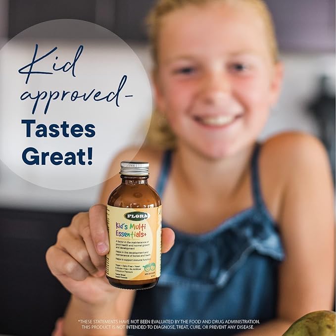 Flora - Kids Multi Essentials+, Liquid Multivitamin Formula, 13 Essential Vitamins & Minerals, 7.6 Fl Oz