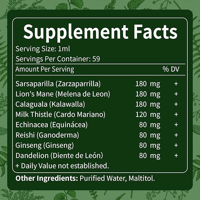 Polypodium Leucotomos Immunity & Detox Herbal Drop: Extracts from 8 Herbs, Boost Immunity, Supports Brain Health, Detoxification & Cleansing, 2 fl oz