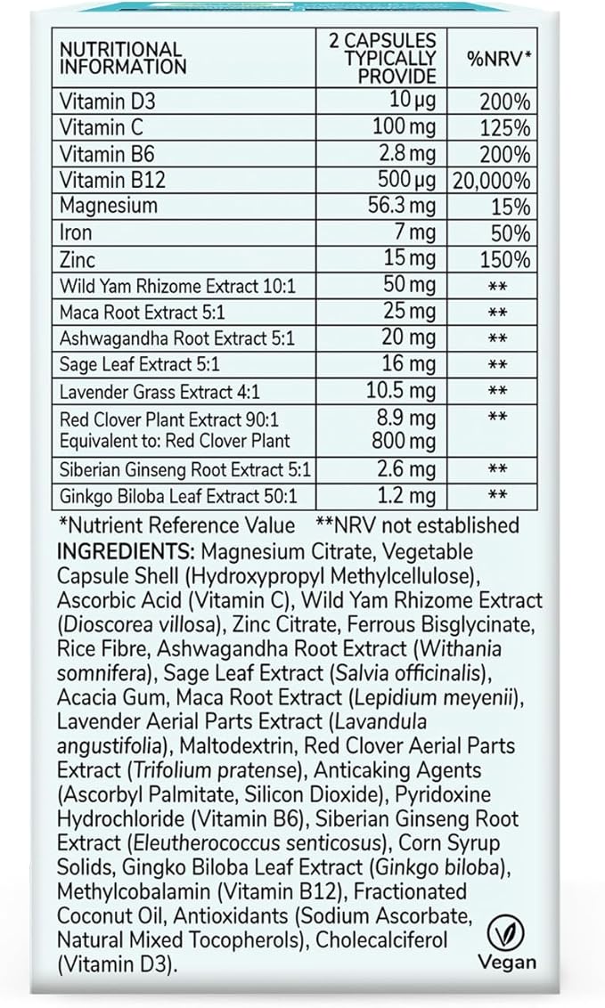 Health & Her Perimenopause Multi-Nutrient Support, Support for Wellbeing During Pre-Menopause (Early Stage of Menopause) Perimenopause Supplements for Women, Perimenopause Vitamins, Vegan (60 ct.)