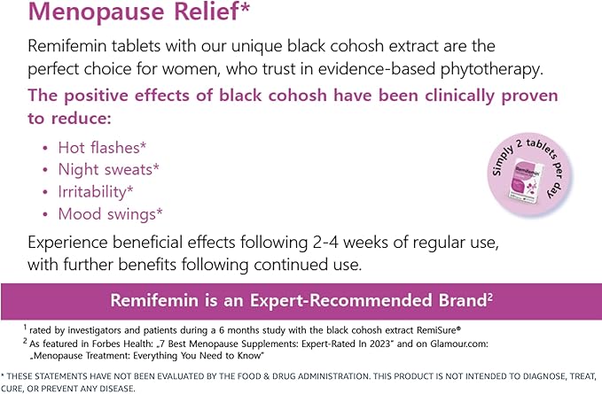 Menopause Symptoms Relief - Clinically Proven Ingredients - Menopause Supplements - Black Cohosh - Estrogen-Free - Made in Germany - 60 Tablets