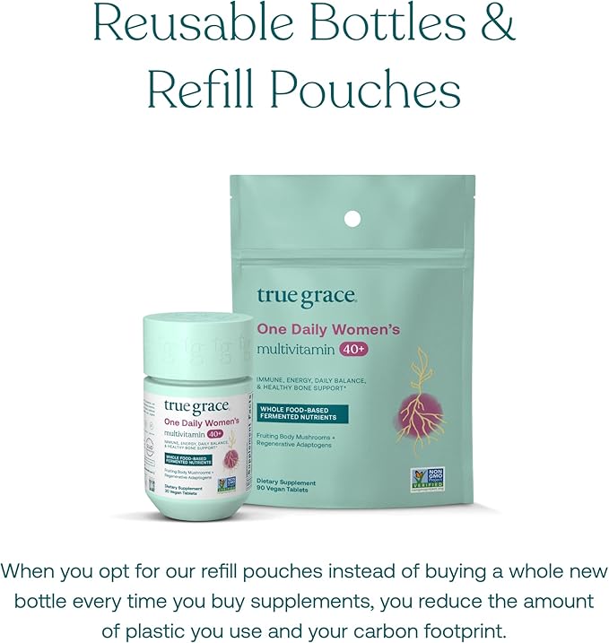 True Grace One Daily Women’s Multivitamin 40+ (30 Vegan Tablets) & One Daily Women’s Probiotic (30 Vegetarian Capsules) - Gluten Free, Soy Free, Organic - 30-Day Supply of Each