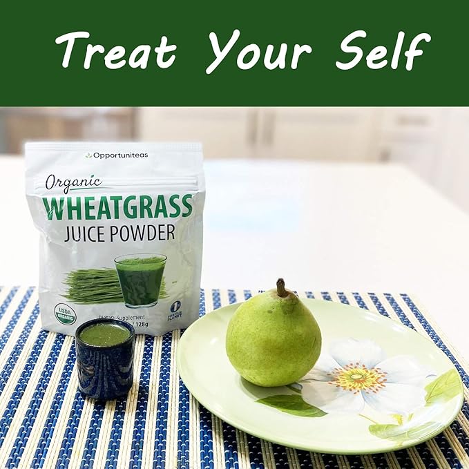 Opportuniteas Organic Raw Wheatgrass Juice Powder - Grown & Dried in USA - Premium Green Superfood Supplement - Vegan & Non-GMO - 4.5 oz